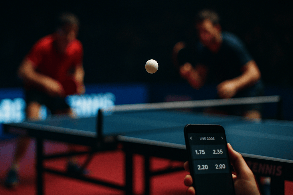 Live ping pong match with in-play betting odds on a phone—2025 ping pong betting sites and live wagering